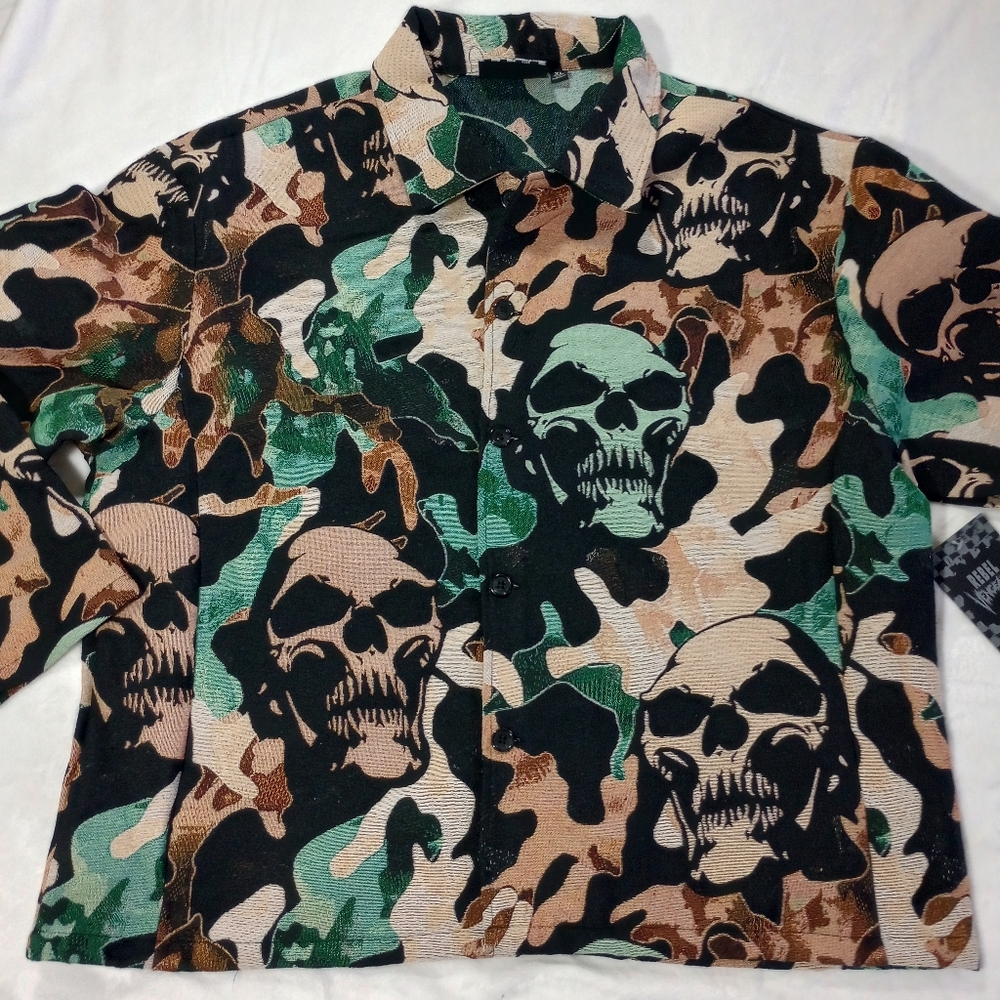 Rebel Vengeance Skull Camo Tapestry All Over Print Festival Jacket Indie Sleaze